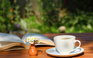 Coffee book table outside flower - a cup of coffee and a book free wallpaper