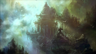 Castle sky clouds birds flying - craig mullins free wallpaper