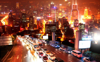 City night traffic lights buildings - traffic free wallpaper