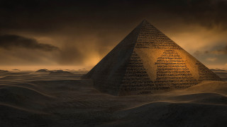 Pyramid desert sky clouds background - a sunbeam in the distance free wallpaper