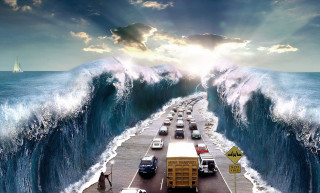 Crashing wave road cars person - a large wave free wallpaper