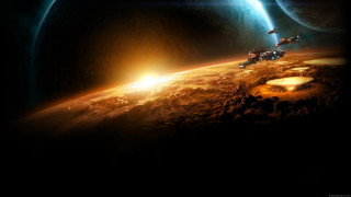 Space station flying planet bright - over a planet in the sky free wallpaper