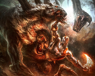 Man fighting demon painting style - chris rahn free wallpaper for desktop