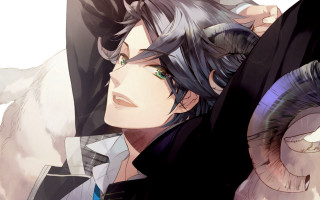 Man black hair white horse - official art free wallpaper for desktop