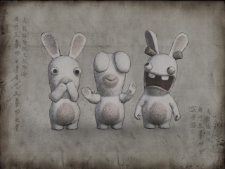 Three rabbits face ears drawing - a nose free wallpaper