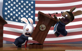 Cartoon rabbit podium flag speaker - a podium free wallpaper