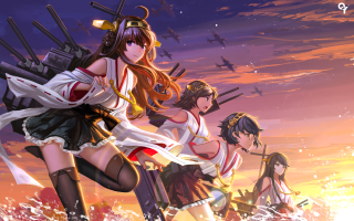 Anime girls sunset guns ship - gun free wallpaper for desktop