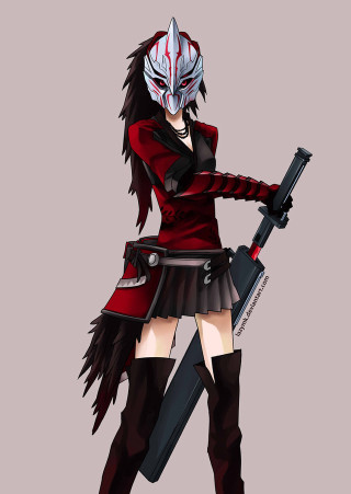 Woman red outfit gun knife - fullbody free wallpaper