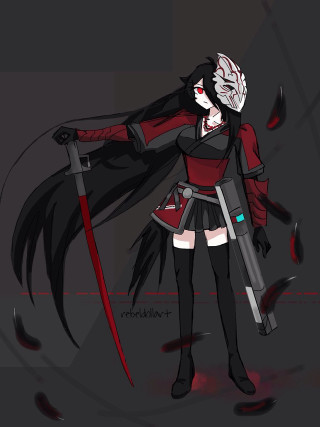Woman red black outfit sword 2 - outfit holding free wallpaper for mobile