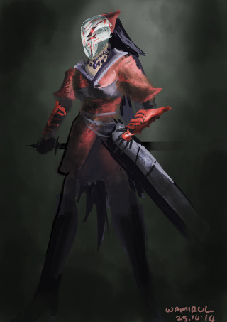 Person sword helmet mask drawing - concept design art free wallpaper for mobile