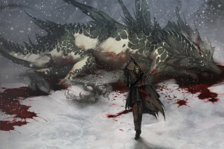 Man dragon battle blood face - magic free wallpaper for desktop