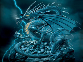 Blue dragon skulls bones rock - a blue dragon free wallpaper