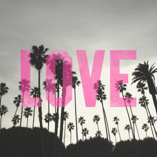 Pink love sign palm trees - a cloudy sky in the background free wallpaper for tablet