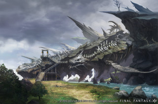 Giant dragon structure staircase entrance - epic scale free wallpaper for desktop