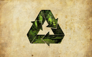 Recyclable symbol grungy forest environmental - solarpunk free wallpaper