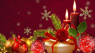 Candle ornaments red background snowflakes - candle free wallpaper for desktop
