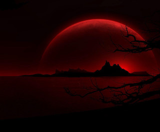 Red sunset moon forest castle - a red moon free wallpaper