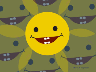 Yellow smiley face green leaves - sun free wallpaper for desktop