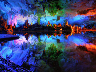 Lake forest trees rocks colorful - cao buxing free wallpaper for desktop