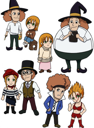 Cartoon characters costumes hats group - a group of cartoon characters free wallpaper for mobile