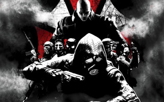 Masked people guns black red - gun free wallpaper