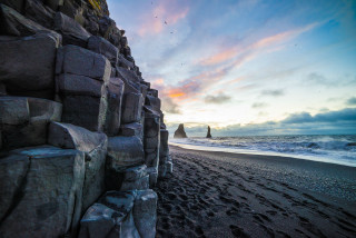 Beach rock wall sunset bird - evaline ness free wallpaper