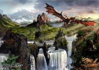 Dragon waterfall forest mountain flying - a waterfall below free wallpaper