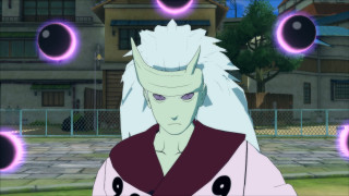 Man white hair anime purple - a building in the background free wallpaper