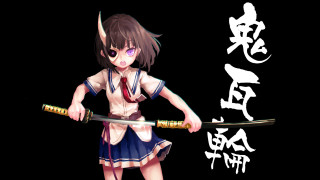 Girl sword school uniform brown 2 - a short skirt holding free wallpaper