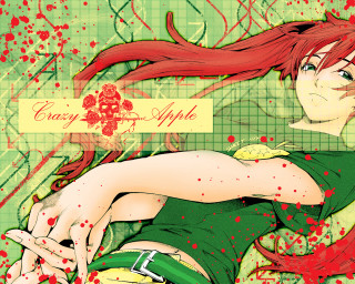 Girl red hair green shirt - anime style free wallpaper