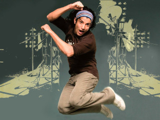Man jumping headband drum set - a headband free wallpaper