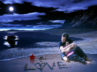 Love beach man woman boat - the word love free wallpaper for desktop