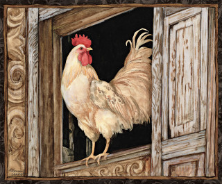 Rooster painting window red comb - in gouache free wallpaper