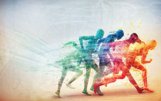 Running group splash paint multicolored - a line free wallpaper