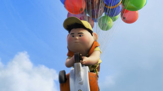 Boy holding balloons ladder large - ding guanpeng free wallpaper