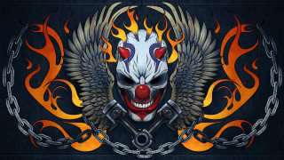 Clown flames wings chain collar - a white mask free wallpaper