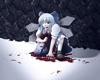 Girl kneeling knife blood ground - the ground behind her free wallpaper
