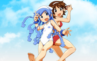 Anime girls running sky scarf - the sky together free wallpaper