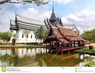 Pavilion park pond building sky - ding yunpeng free wallpaper