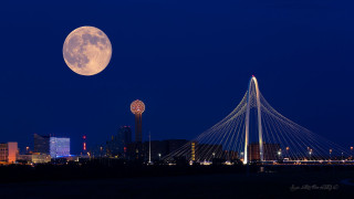 Full moon city skyline bridge 2 - a large moon free wallpaper