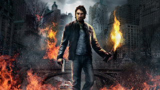 Man knife city flames bridge - the background and a bridge in the foreground free wallpaper