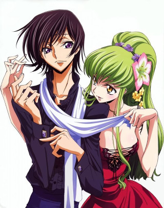 Anime couple green hair blue - the other holding free wallpaper for mobile