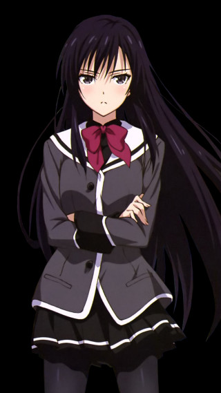 Girl schooluniform blacklonghair redbow crossedarms - a character portrait free wallpaper for mobile