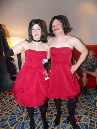 Two women red dresses blue - cosplay free wallpaper for mobile