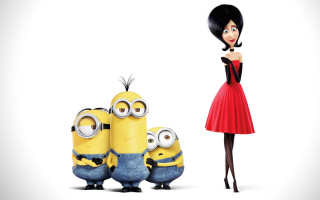Woman red dress minions standing - a black top free wallpaper