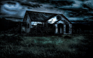 Creepy house field full moon - chris friel free wallpaper