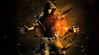 Man hat sword fire behind - a hat and a sword free wallpaper