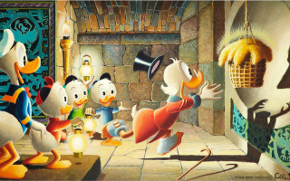Cartoon characters room fireplace clock - carl barks free wallpaper