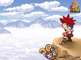 Cartoon character cliff clouds mountains - 2 d game art free wallpaper
