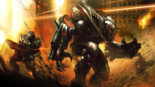Sci fi characters fighting city - fire free wallpaper for desktop